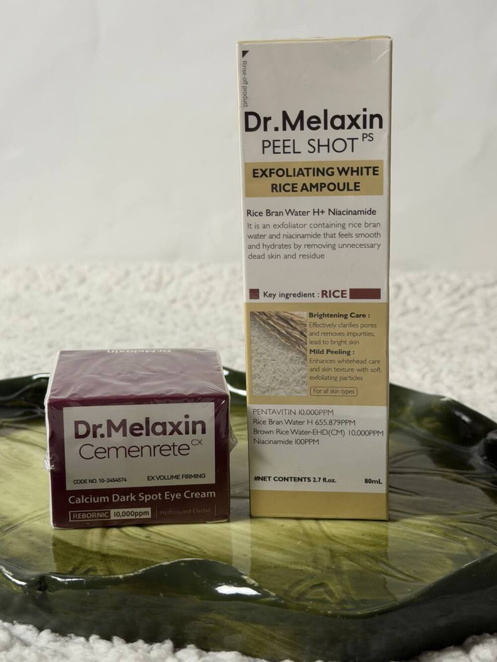 Dr.Melaxin Original Peel Shot Exfoliant Rice Ampoule+Calcium Dark Spot Eye Cream